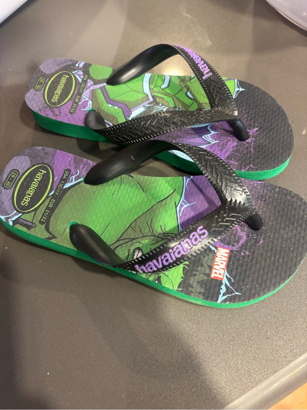 Havaianas Kids Marvel Hulk Green & Purple Sandals with Black Straps